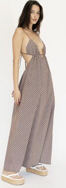 Third Form Maxi Dress Wonder Brown Stripe Boho Vacay Beach Retro Size 12 NWT